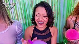 Latina Friends Play With Balloons And Tits Together