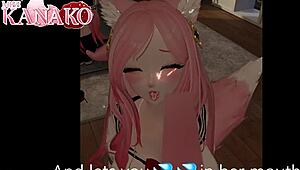 catgirl in anime cosplay outfit gives blowjob and gets cumshot on her big tits