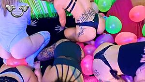 Latina Friends Play With Balloons And Tits Together