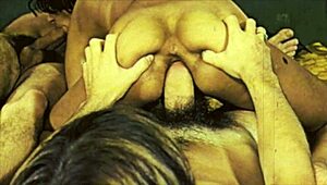 Vintage British Threesome with Hairy Bodies in Retro Group Action