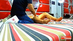 Perla Rica undergoes a full-body massage in the casting room.