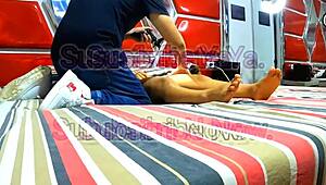 Perla Rica undergoes a full-body massage in the casting room.