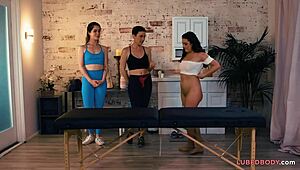 massage session with olive glass, veronica valentine, and evelyn claire