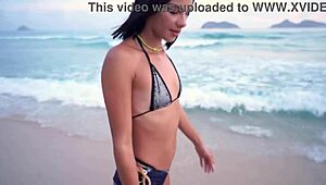 Brazilian Kendal Debora Andrade gets anal by BBC on beach.