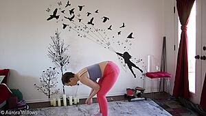 My cute girlfriend learns yoga under my femdom instruction with fetish touches.