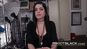 kinky white chick says, 'i indulge in sucking the director's big cock'