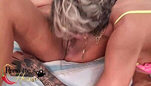 Hey, I'm pounding this busty chick's tight hole in the bedroom with pure muscle power