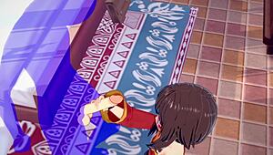 Konosuba hentai - Megumin handjob with cumshot in her face - Japanese Asian manga anime game porn.