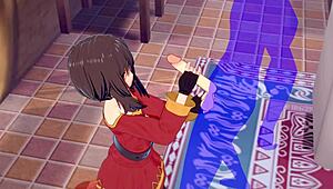 Konosuba hentai - Megumin handjob with cumshot in her face - Japanese Asian manga anime game porn.