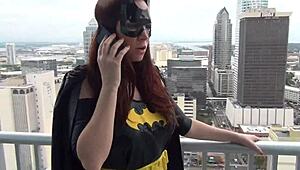 Batgirl drains villain's cock with footjob to save city.