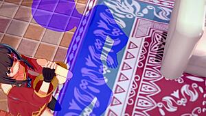 Konosuba hentai - Megumin handjob with cumshot in her face - Japanese Asian manga anime game porn.