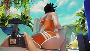Overwatch Tracer Rides Cock Wildly at the Beach