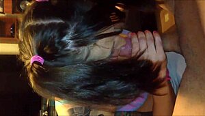 beautiful BLUE-EYED teen 18+ gives AMATEUR BLOWJOB in homemade tape