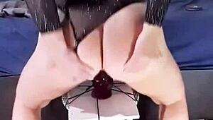 Exhibitionist BBW Riding Red Dildo 20x5 in Homemade Anal POV Video