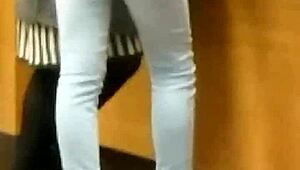Yo, check this teen's tight jeans and sneaky candid legs