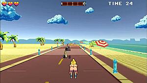 Roller Babe Bound in Outdoor BDSM with Muscular Guys on Beach