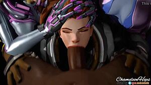 Brigitte from Overwatch rides big black cock in 3D hentai.