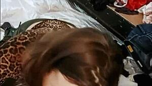 French amateur in black leather pants gets spanked and ass licked in doggystyle