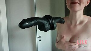 Deepthroating my dildo gets my shaved pussy dripping