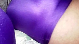Teasing with a big spandex bulge in tight gear