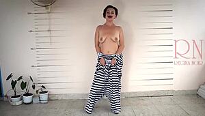 Prison Lady Forced to Undress on Camera for Humiliation. Detained in Dress, She Endures BDSM Voyeur Punishment.