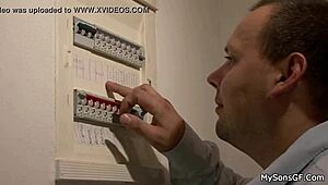 Who is this young girl bathing in the shower with an older companion?