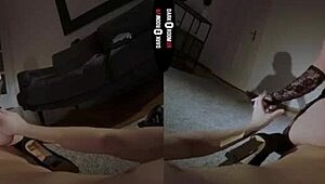 redhead explores her own element in dark room vr