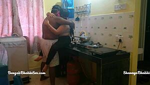 Intense fucking of sexy bhabhi in kitchen during cooking