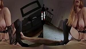 redhead explores her own element in dark room vr