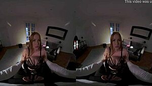 redhead explores her own element in dark room vr