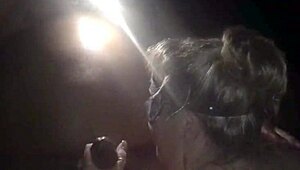 Hey, let's celebrate 4th of July with this masked blonde sucking my big black cock outdoors.