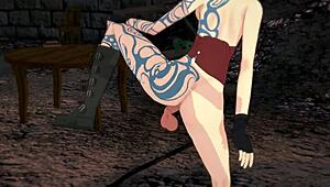 Sex with tattooed Lilith in 3D hentai style