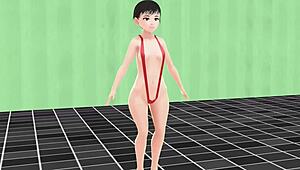 Anime Girl Slips Nip in Tiny Micro Bikini at Pool