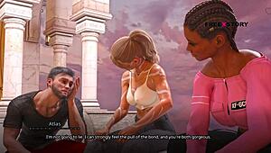 in the seven realms, atlas interacts with leyala, kali, and naya in a visual novel adventure