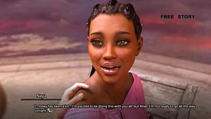 in the seven realms, atlas interacts with leyala, kali, and naya in a visual novel adventure