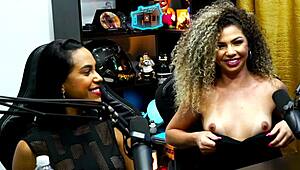 Dani Motta Shows Natural Tits, Presenter Gets Aroused in Sheer Red Podcast