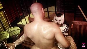 i find a naughty brunette in kitty mask for deepthroat blowjob facial