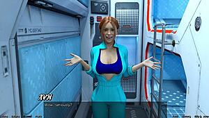 red haired step sister bathing in the shower during space game