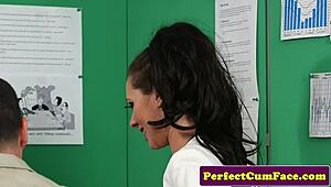 Hey brunette, make your assistant cum with that sloppy blowjob now!