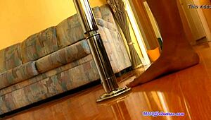 Watch My Beautiful Size 10 Feet Twirl Around The Pole!