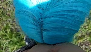 A student performs a blowjob in a public park