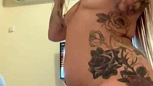 Sexy blonde Alina Modelista masturbates with big ass and tattoos 😍