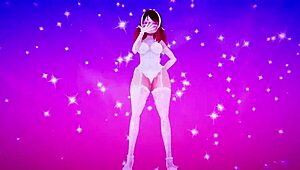 mmd horny girlfriend 3d dances seductively, licking her shaved pussy while masturbating and getting a creampie from her friend in this cam sex scene.