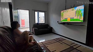 TEEN BRUNETTE ORGASMS DURING INTERRACIAL GAME