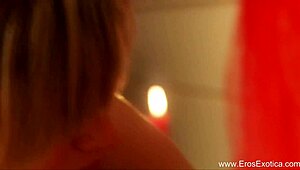 Blonde lover enjoys intimate massage and licking