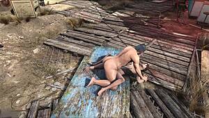 fallout 4 diamond city public fuck with brunette. animated hentai action unfolds in outdoor game scene.