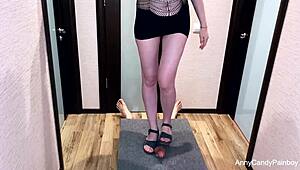 girl in sandals rubs cock on milking board pov with mistress annycandy and painboy