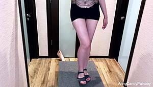 girl in sandals rubs cock on milking board pov with mistress annycandy and painboy