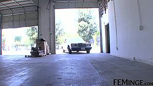 Hey, that redhead mechanic in the garage gets some attention down there