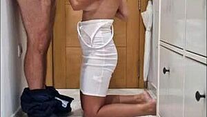 hey man, I gave this blonde milf client a load on her boobs!